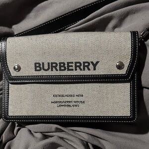 Authentic Burberry Cotton Canvas Horseferry Print Crossbody Black
